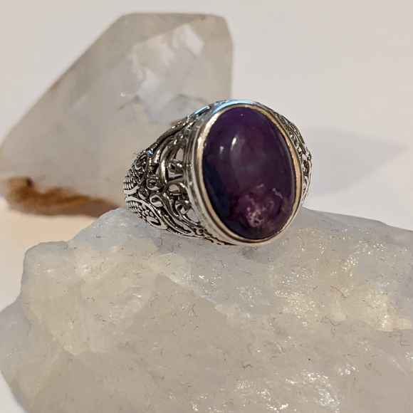 Purple Copper Turquoise, 925 Silver Ring, size 7.5 - Picture 10 of 11